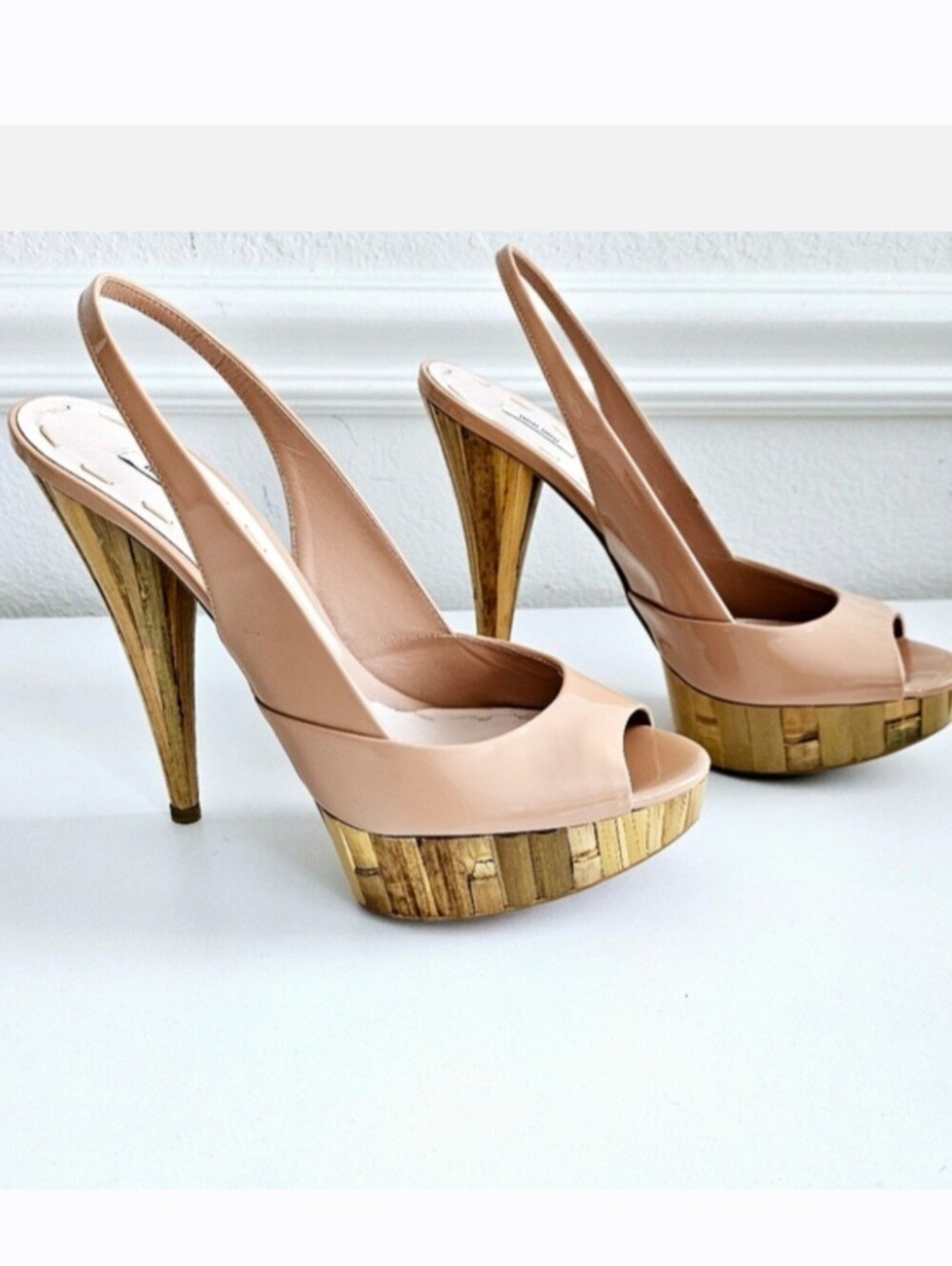 New Unused Miu Miu Nude Platform Slingback Peeptoe Sandals